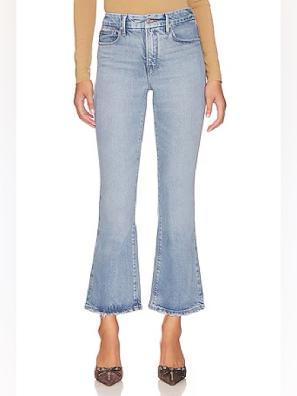 Good American Light Wash Cropped Flare Jeans